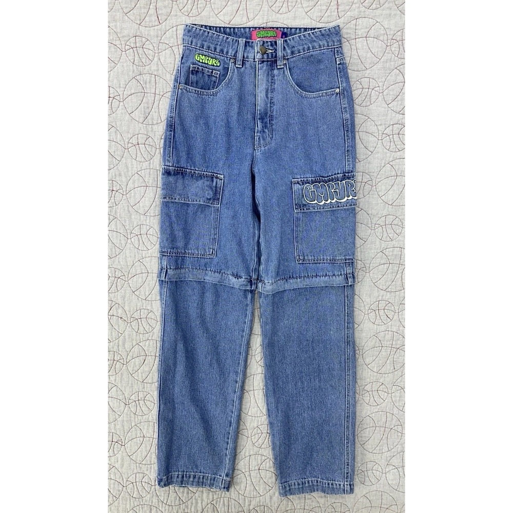Empyre Tori Zip Off Convertible Jeans Blue Embroidered Skater / Womens Size 0